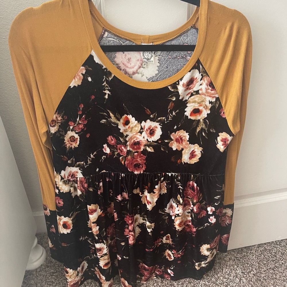 Black velvet floral top